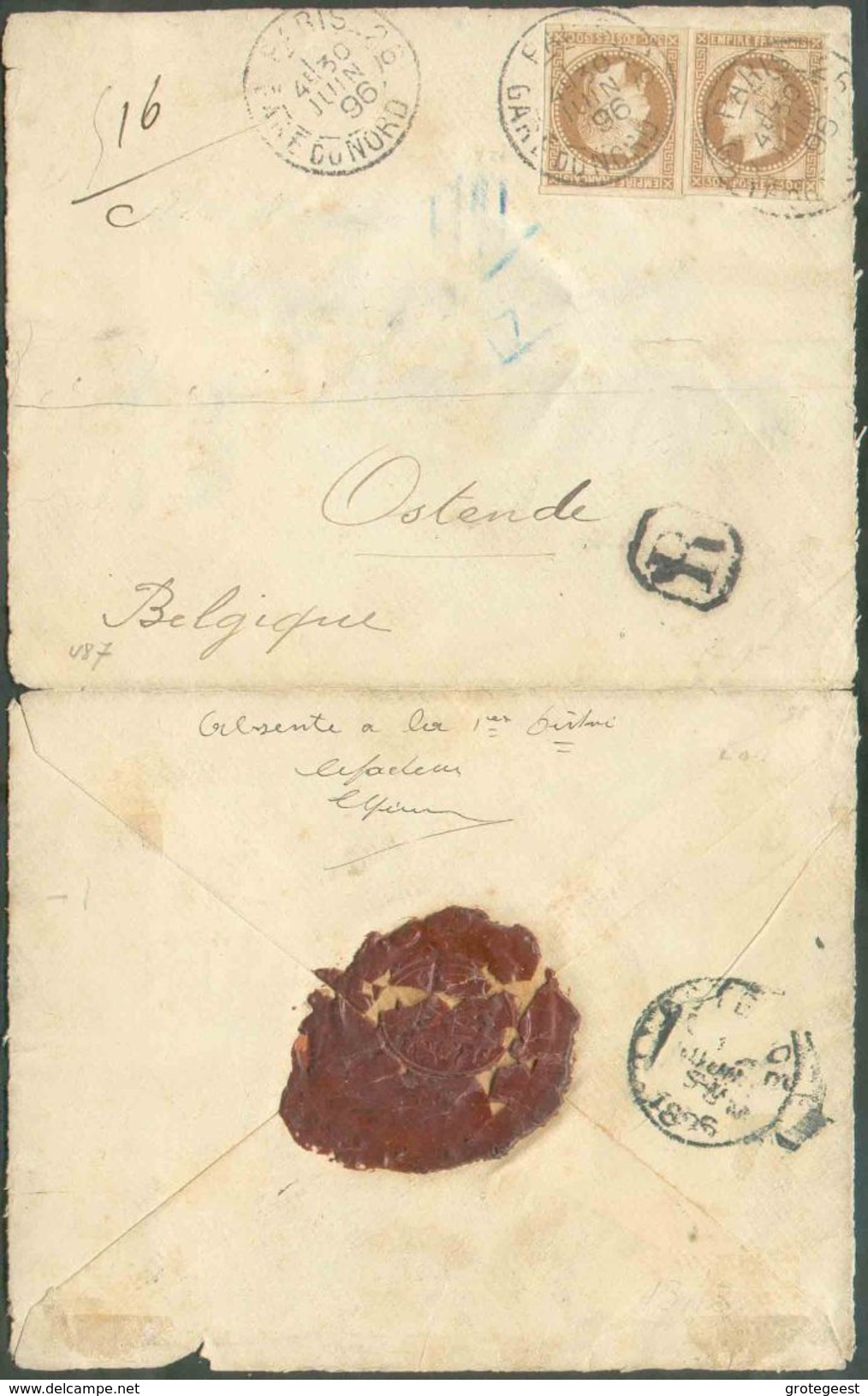 COLONIES FRANCAISES N°6(2) - 30 Centimes NAPOLEONS LAURES NON DENTELES (2 Exemplaires Apposés En Tête-bêche) Obl. Dc PAR - Napoleon III