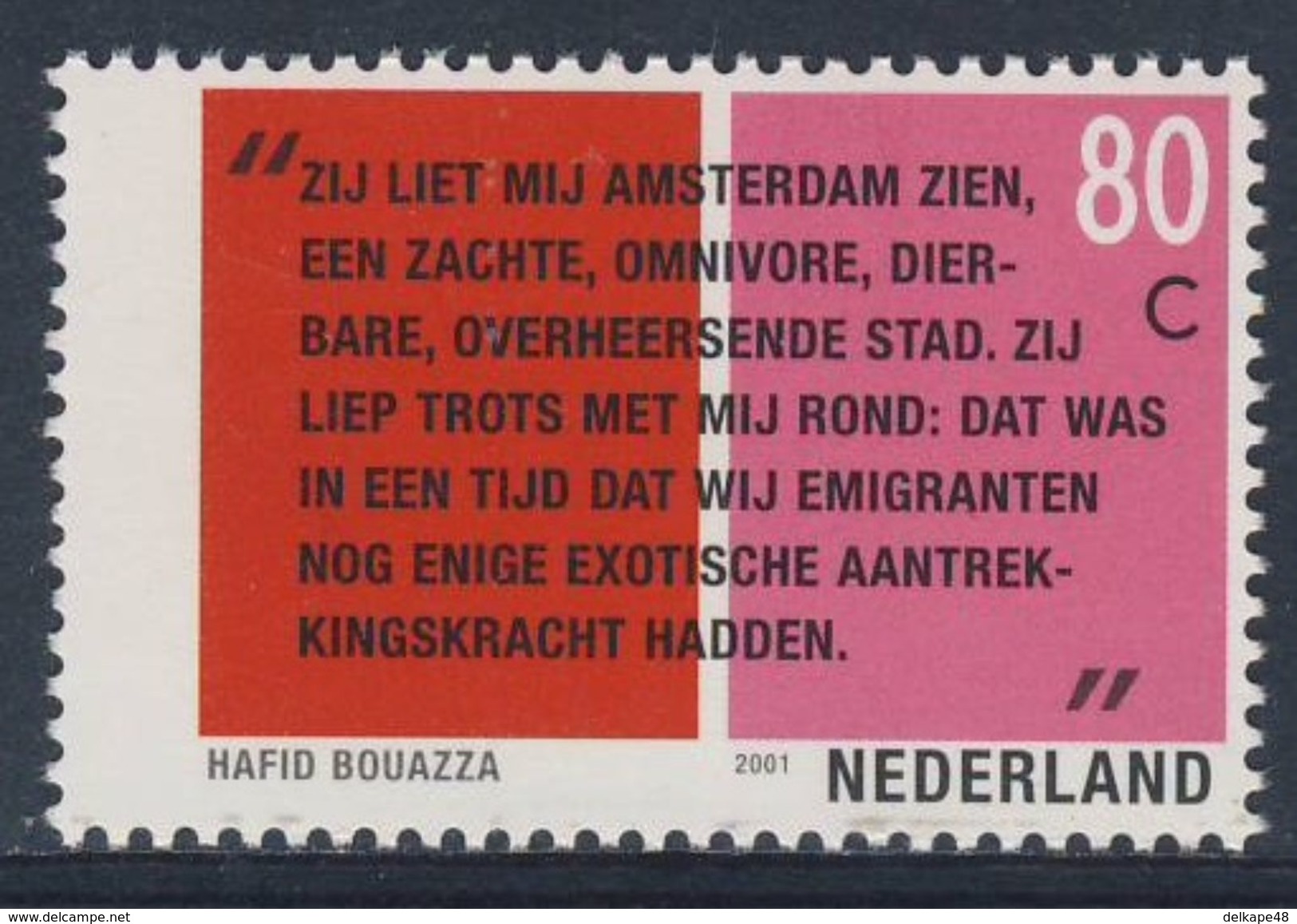 Nederland Netherlands Pays Bas 2001 Mi 1864 ** Citaat "Apollien", Toneel (1998) Hafid Bouazza - Schrijvers