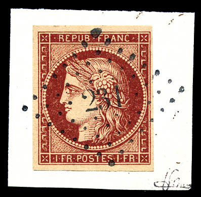 O N°6A, 1F Rouge-brun Obl PC '231' Sur Son Support. SUPERBE. R. (signé Scheller/certificat)   Qualité: O   Cote: 3000 Eu - 1849-1850 Cérès