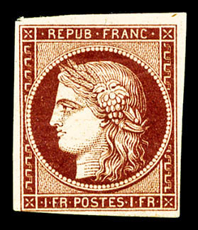 ** N°6B, 1F Carmin-brun Foncé, Fraîcheur Postale, SUPERBE, R.R.R (certificat)   Qualité: ** - 1849-1850 Cérès