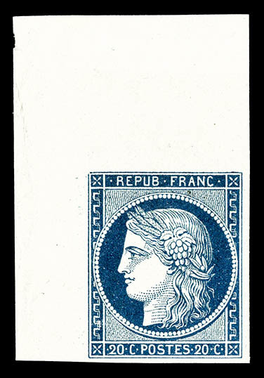 (*) N°8, Non émis, 20c Bleu Sur Jaunâtre, Coin De Feuille, MAGNIFIQUE (signé Margues/certificat)   Qualité: (*) - 1849-1850 Cérès