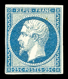 * N°10, 25c Bleu, TB. R.R. (certificat)   Qualité: *   Cote: 5500 Euros - 1852 Louis-Napoleon