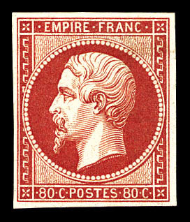 * N°17Ah, 80c Carmin, Impression De 1862, Très Frais. SUP (certificat)   Qualité: *   Cote: 3000 Euros - 1853-1860 Napoleone III