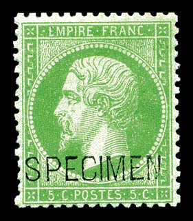* N°20f, 5c Vert Surchargé 'SPECIMEN'. TTB   Qualité: *   Cote: 400 Euros - 1862 Napoléon III.