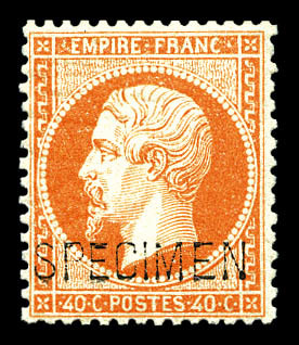 ** N°23d, 40c Orange Surchargé 'SPECIMEN', Fraîcheur Postale, SUP (certificat)   Qualité: ** - 1862 Napoleone III
