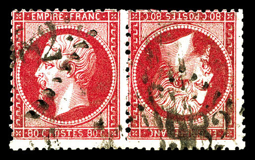 O N°24b, 80c Rose, Paire Tête-bêche Horizontale, Quelques Dents à Peine Courtes Sinon TB (certificats)   Qualité: O   Co - 1862 Napoleone III