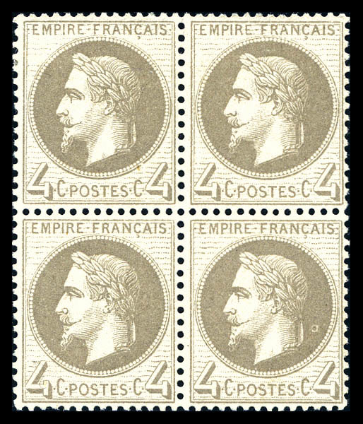 ** N°27A, 4c Gris Type I En Bloc De Quatre (2 Ex*), TTB (signé Brun/certificat)   Qualité: ** - 1863-1870 Napoléon III Con Laureles