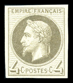 ** N°27Bf, Rothschild, 4c Gris Non Dentelé, Fraîcheur Postale. SUP (signé Calves/certificat)   Qualité: ** - 1863-1870 Napoléon III Con Laureles