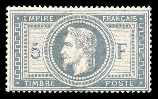 * N°33, 5f Violet-gris, Forte Trace De Charnière, Très Frais. TB (certificat)   Qualité: *   Cote: 9000 Euros - 1863-1870 Napoléon III. Laure