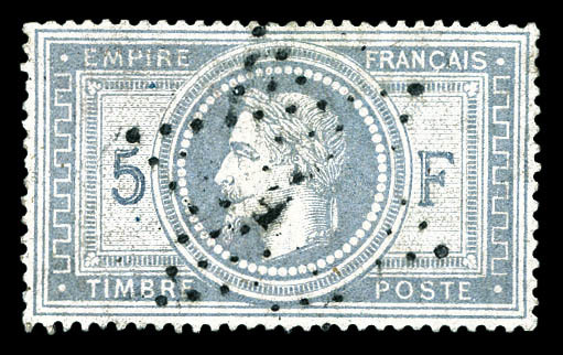 O N°33, 5F Violet-gris Obl Légère, Centrage Exceptionnel, Très Jolie Pièce. SUPERBE (signé Calves/certificats)   Qualité - 1863-1870 Napoléon III Lauré