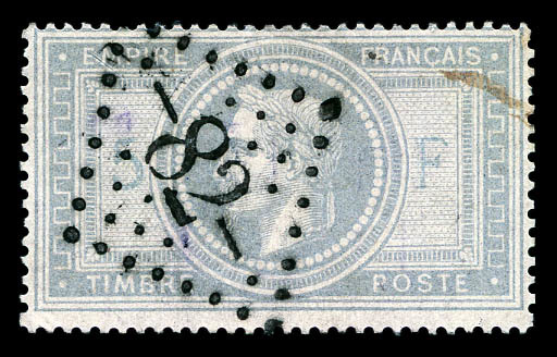 O N°33, 5F Violet-gris Obl GC '82' Posée. TTB (signé Calves/certificat)   Qualité: O   Cote: 1150 Euros - 1863-1870 Napoléon III Lauré