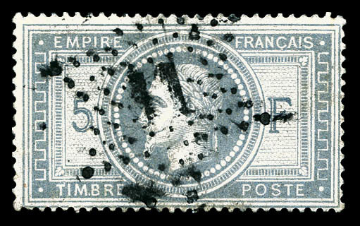O N°33, 5F Violet-gris Obl étoile '11', Léger Défaut Mais Belle Présentation.   Qualité: O   Cote: 1150 Euros - 1863-1870 Napoléon III Lauré