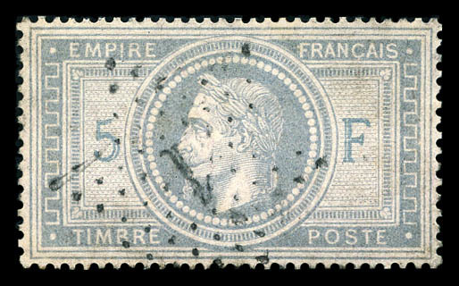 O N°33A, 5F Violet-gris Avec 5 Et F En Bleu, Obl Légère, TTB (signé Brun/certificat)   Qualité: O   Cote: 1300 Euros - 1863-1870 Napoléon III. Laure