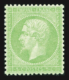 * N°35, 5c Vert-pâle Sur Bleu, Centrage Parfait. SUPERBE. R.R.R (signé Brun/certificats)   Qualité: * - 1863-1870 Napoleone III Con Gli Allori