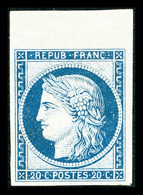 * N°37f, Granet, 20c Bleu, Bord De Feuille, Fraîcheur Postale, SUP (signé/certificat)   Qualité: *   Cote: 500 Euros - 1870 Siège De Paris