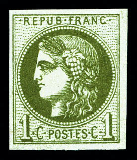 ** N°39Ba, 1c Olive Foncé Rep 2, Fraîcheur Postale. SUP (certificat)   Qualité: ** - 1870 Ausgabe Bordeaux