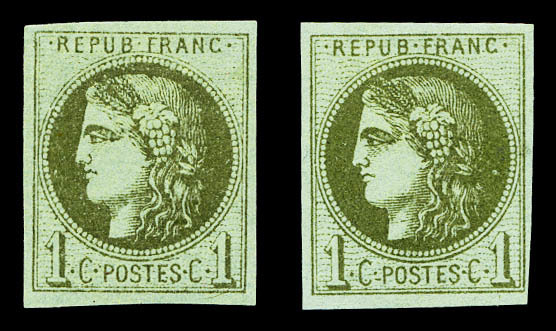 * N°39C/Ca, 10c Rep 3, Olive Et Olive-clair, Les 2 Ex TB   Qualité: *   Cote: 400 Euros - 1870 Ausgabe Bordeaux