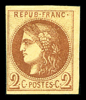 * N°40A, 2c Chocolat Clair Rep I. TTB (certificat)   Qualité: *   Cote: 1650 Euros - 1870 Emission De Bordeaux