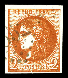 O N°40B, 2c Brun-rouge Obl GC, Jolie Pièce. TB (signé Brun)   Qualité: O   Cote: 330 Euros - 1870 Emission De Bordeaux