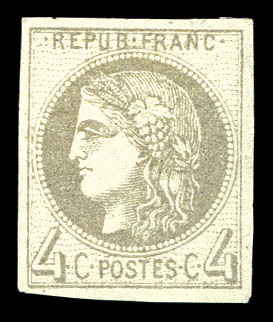 * N°41A, 4c Gris Report 1 (position 15), R.R.R. Et SUPERBE (signé Calves/certificat)   Qualité: *   Cote: 5500 Euros - 1870 Emisión De Bordeaux