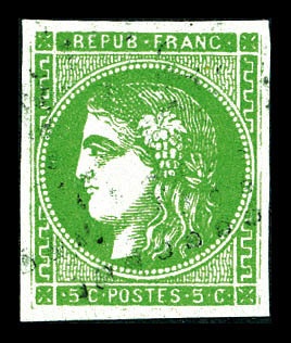 O N°42B, 5c Vert-jaune Rep 2. TB (signé Calves)   Qualité: O   Cote: 200 Euros - 1870 Emissione Di Bordeaux