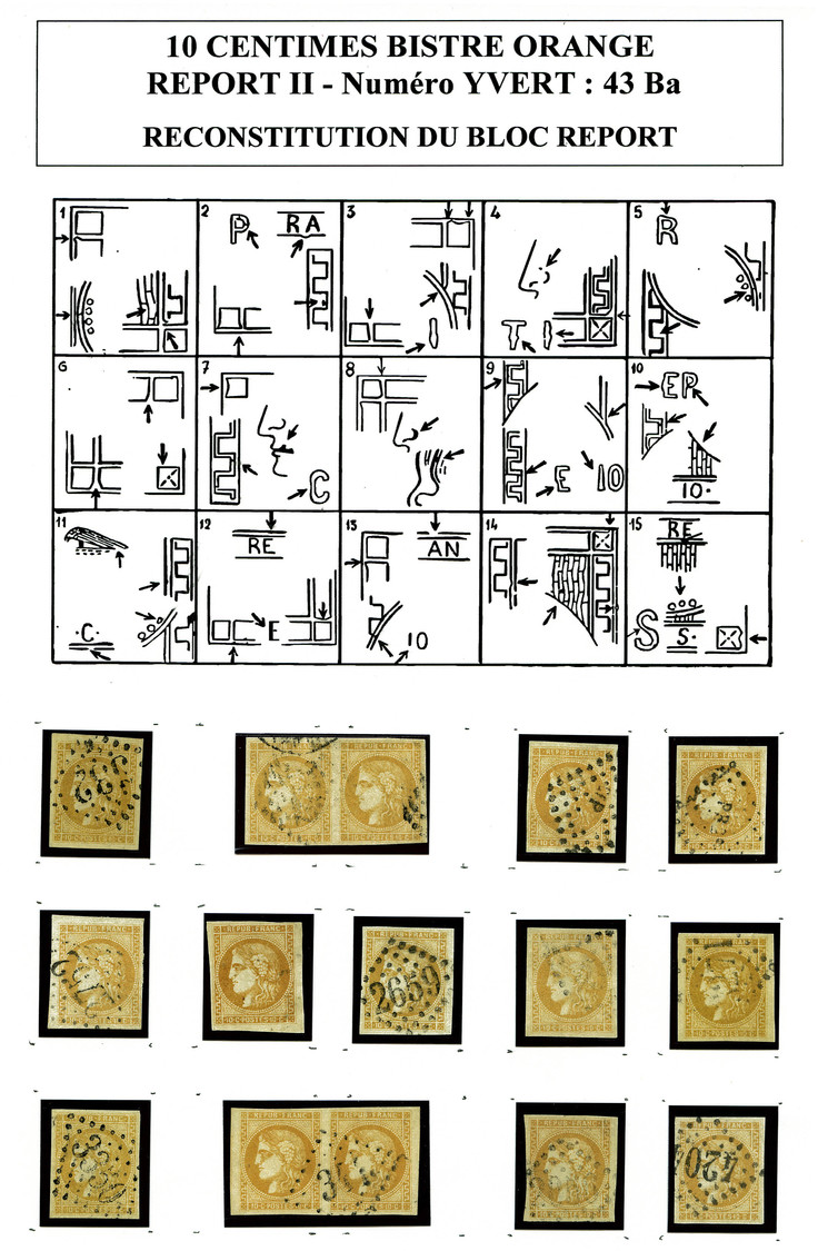 O N°43Ba, 10c BISTRE ORANGE Report 2: Bloc Report De 15 Exemplaires Reconstitué Comprenant 2 Paires, Tous TB/SUP. R.R. ( - 1870 Emissione Di Bordeaux