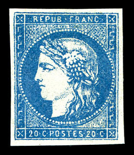 (*) N°44, 20c Bleu Type I Report 1, Faux De SPERATI. TTB (certificat)   Qualité: (*) - 1870 Emission De Bordeaux
