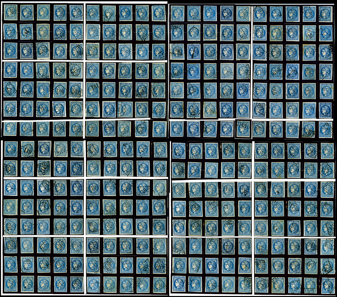 O N°46B, 20c Bleu Type III Report 2, Exceptionnelle Reconstitution De La Feuille De 300 Timbres Composée De 20 Blocs Rep - 1870 Emission De Bordeaux