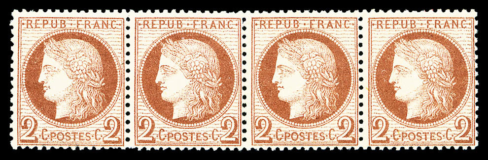 ** N°51, 2c Rouge-brun En Bande De Quatre Horizontale, Fraîcheur Postale, SUP (certificat)   Qualité: ** - 1871-1875 Cérès