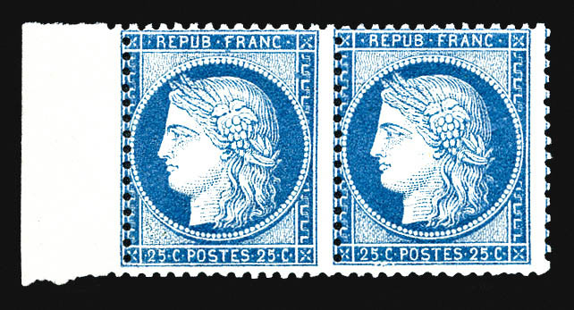 ** N°60C, 25c Bleu Type III En Paire Bdf Latéral, Fraîcheur Postale, SUP (certificat)   Qualité: ** - 1871-1875 Cérès
