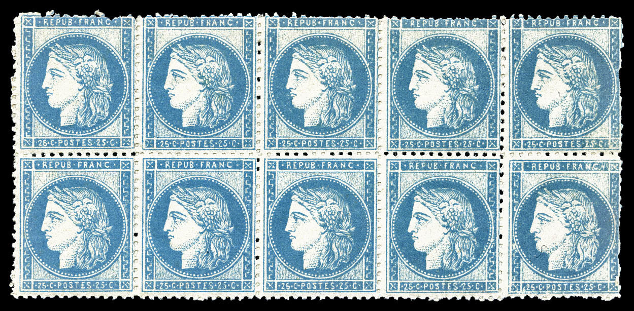 ** N°60, 25c Bleu, FAUX D'ORAN En Bloc De 10 Exemplaires. R.R.R (certificat)   Qualité: ** - 1871-1875 Cérès