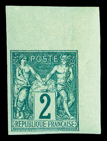 ** N°62a, 2c Vert Type I Non Dentelé Coin De Feuille, Fraîcheur Postale, SUP (signé Brun/certificat)    Qualité: ** - 1876-1878 Sage (Type I)