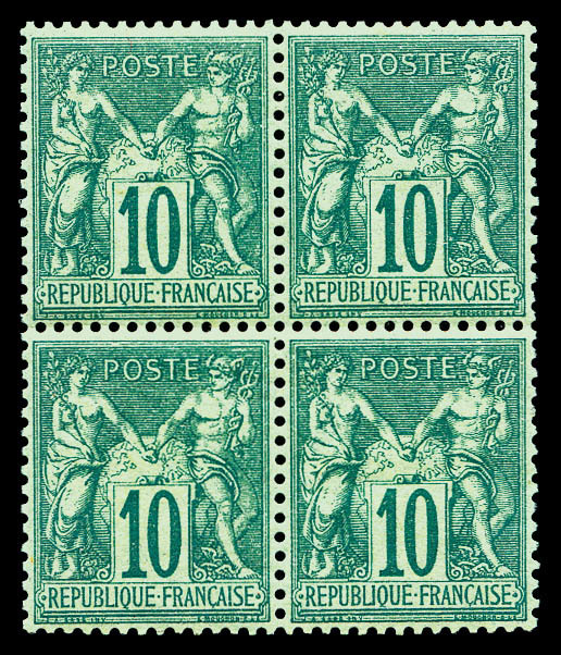 ** N°65, 10c Vert Type I En Bloc De Quatre, Centrage Parfait Et Fraîcheur Postale. SUPERBE. R.R.R. (certificat)   Qualit - 1876-1878 Sage (Type I)