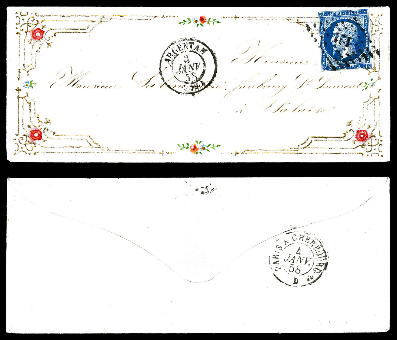 O N°14A, 20c Empire Type I (filet Effleuré) Sur Enveloppe Valentine D'Argentan Le 3 Janv 1858 Pour Falaise. SUPERBE. R ( - 1849-1876: Période Classique