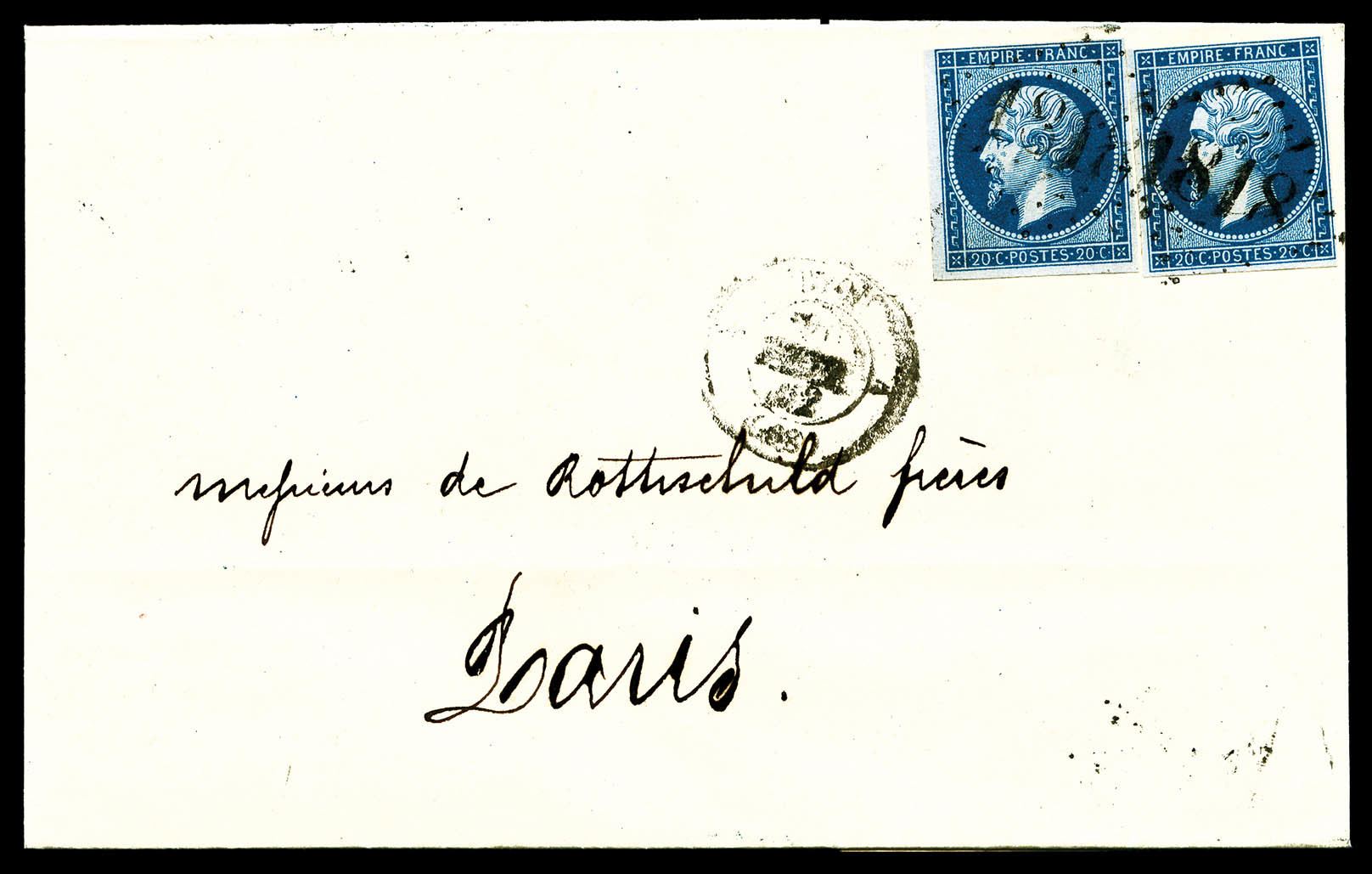 O N°14B, 20c Bleu Type II: 2 Exemplaires (double Port) CACHET D'ESSAI DELIE DE LYON Sur Lettre à Destination De Paris, R - 1849-1876: Période Classique
