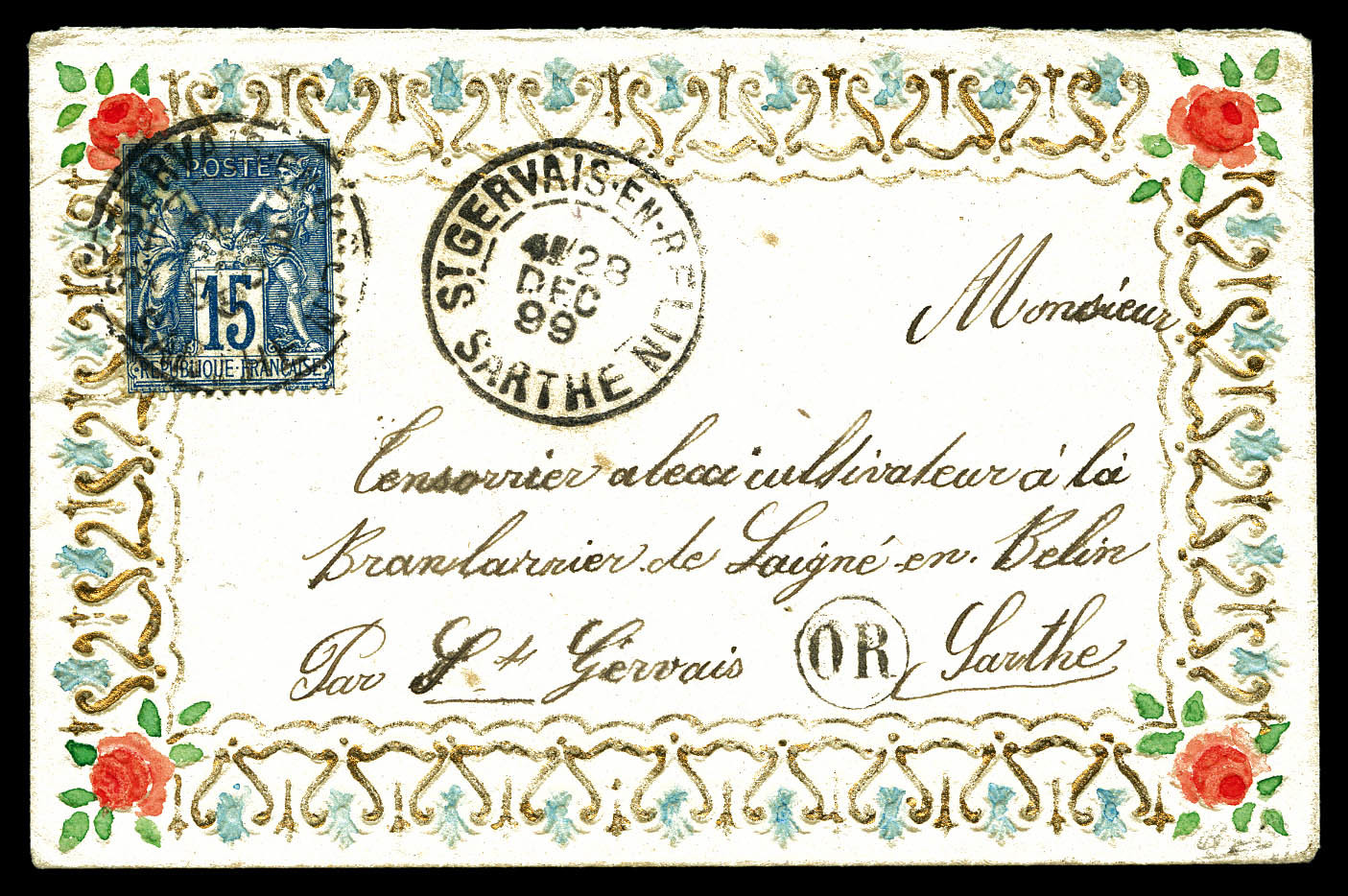 O N°90, 15c Sage Sur Enveloppe Valentine De St Gervais En Belin. SUP (signé Calves/certificat)   Qualité: O - 1849-1876: Classic Period