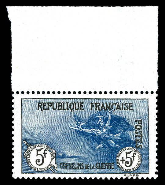 ** N°155, Orphelins, 5F +5F Noir Et Bleu Bord De Feuille, TRES BON CENTRAGE, Fraîcheur Postale, SUPERBE (certificat)   Q - 1900-02 Mouchon