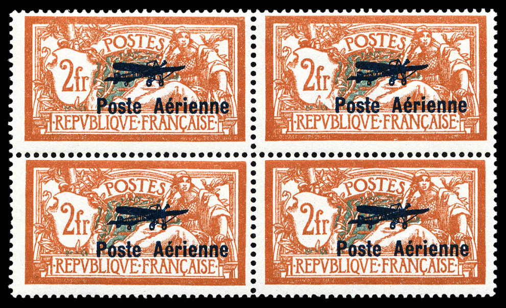 ** N°1a, 2F Orange Et Vert-bleu, Coin De L'écusson Cassé Tenant à Normaux En Bloc De Quatre, Fraîcheur Postale, RARE ET  - 1927-1959 Neufs