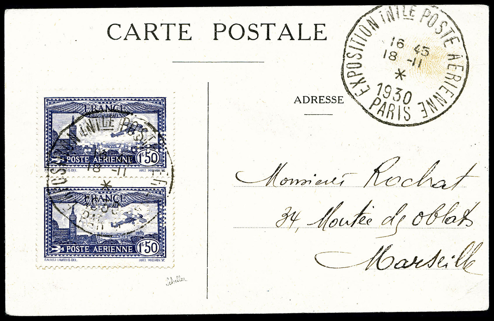 O N°6c, 1F50 Outremer Perforé 'E.I.P.A.30' En Paire (dont Un Exemplaire Renversé) Sur Carte D'exposition, TTB (certifica - 1927-1959 Neufs