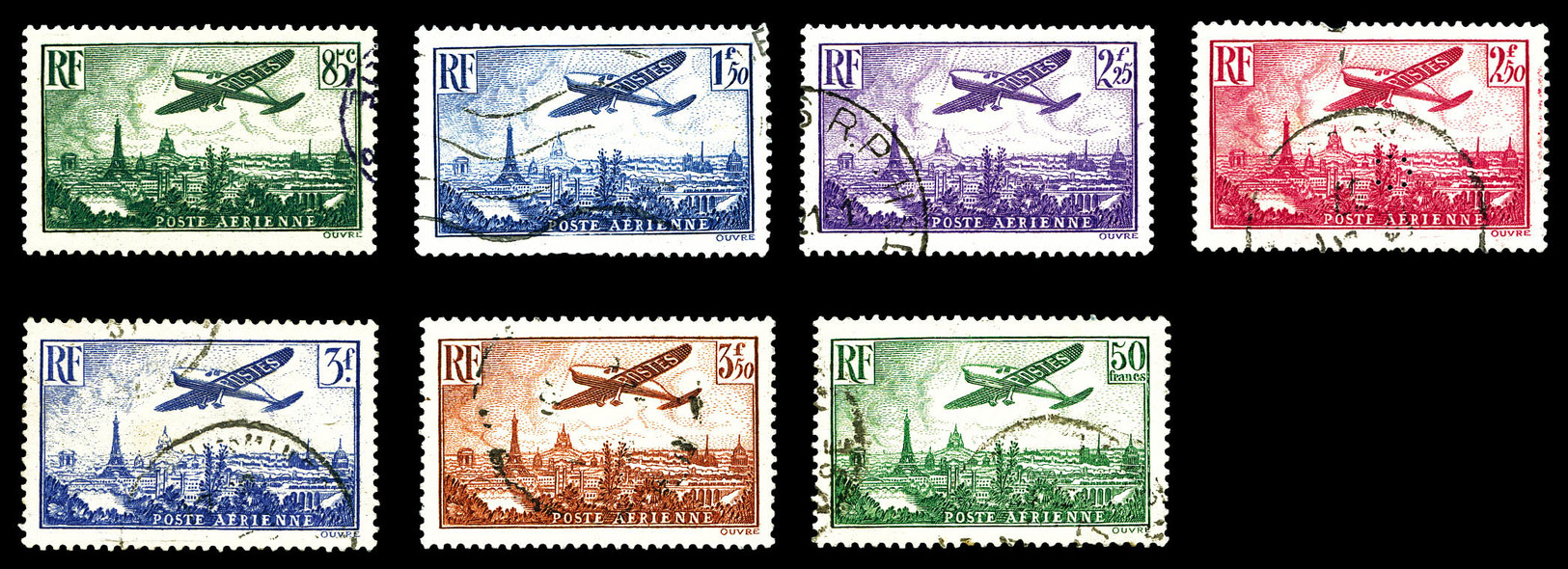 O N°8/14, Série Avion Survolant Paris, Les 7 Valeurs TTB (signé/certificat)   Qualité: O   Cote: 475 Euros - 1927-1959 Neufs