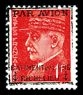 ** N°2, Pétain, 1F Rouge Surchargé 'PAR AVION RICHELIEU', R. SUP (signé Calves/certificat)   Qualité: **   Cote: 1100 Eu - Poste Aérienne Militaire