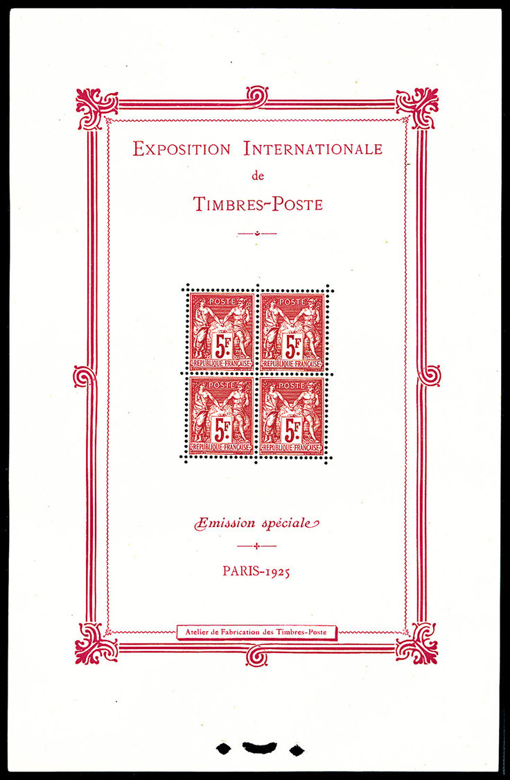 ** N°1, Exposition Philatélique De Paris 1925, FRAICHEUR POSTALE, SUP (signé Roumet/certificats)   Qualité: **   Cote: 5 - Neufs