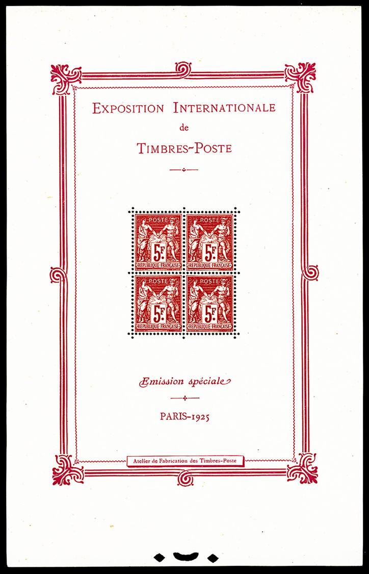** N°1, Exposition Philatélique De Paris 1925, FRAICHEUR POSTALE, SUPERBE (certificat)   Qualité: **   Cote: 5500 Euros - Neufs