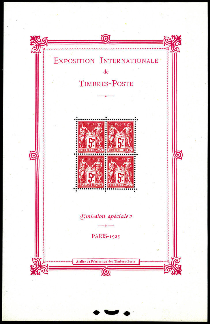 ** N°1, Exposition Philatélique De Paris 1925, FRAICHEUR POSTALE, SUPERBE (certificat)   Qualité: **   Cote: 5500 Euros - Neufs