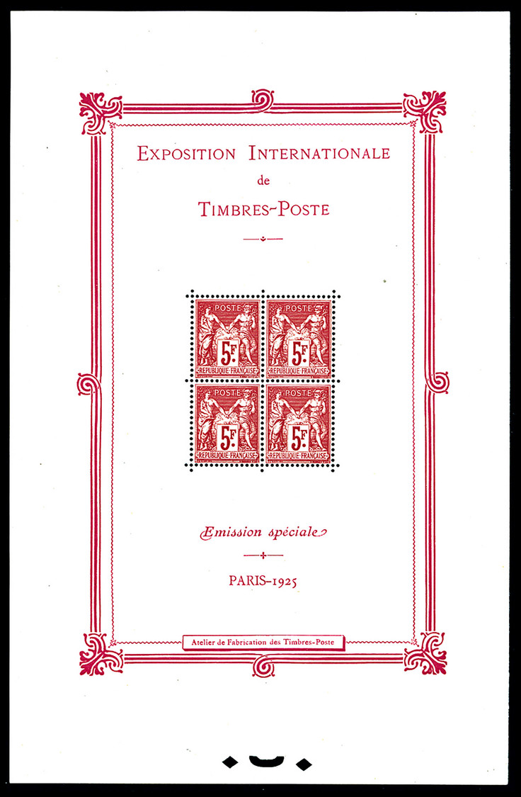 ** N°1, Exposition Philatélique De Paris 1925, Paille D'origine Dans Le Papier, FRAICHEUR POSTALE, TTB (certificat)   Qu - Neufs