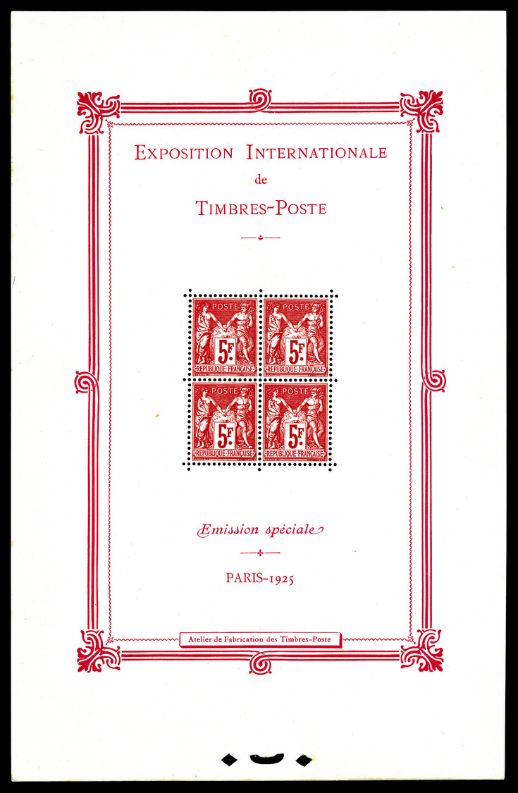 ** N°1, Exposition Philatélique De Paris 1925, Infimes Points De Gomme. TB (certificat)   Qualité: **   Cote: 5500 Euros - Neufs