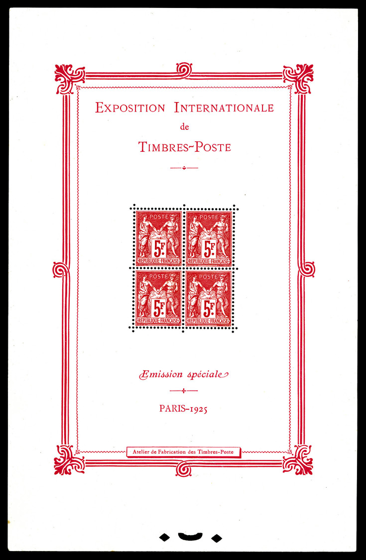 * N°1, Exposition Philatélique De Paris 1925 Defauts De Papier Mais Les Timbres **, TB (certificat)   Qualité: *   Cote: - Neufs