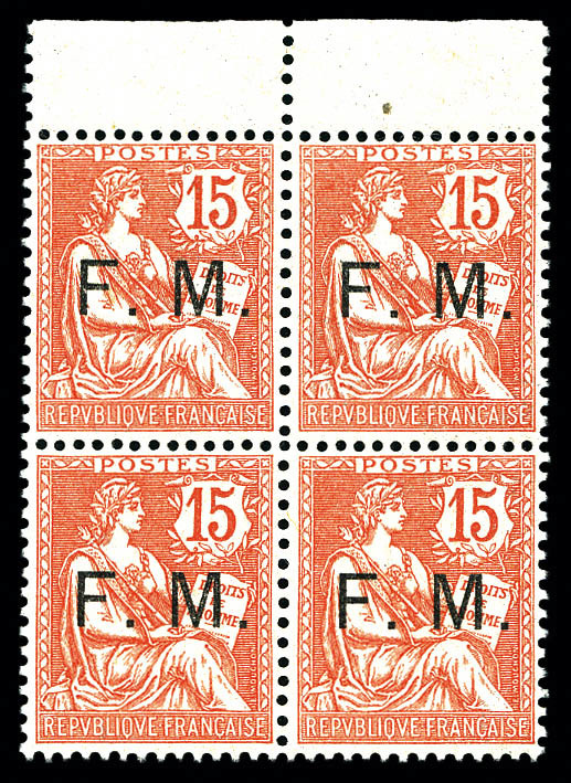 ** N°2, 15c Mouchon, Bloc De Quatre Bdf, Très Bon Centrage. SUP (signé Scheller/certificat)   Qualité: **   Cote: 1890 E - Timbres De Franchise Militaire