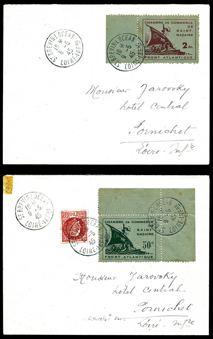 O N°8/9, Paire St Nazaire Obl Càd Du 9/5/45 Bdf Sur 2 Lettres, SUP (certificat)   Qualité: O - Guerre (timbres De)