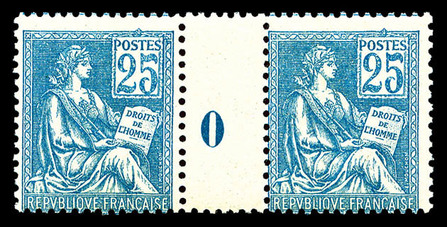 ** N°114, 25c Bleu Type I En Paire Millésime '0', TB (certificat)   Qualité: **   Cote: 800 Euros - Millésime